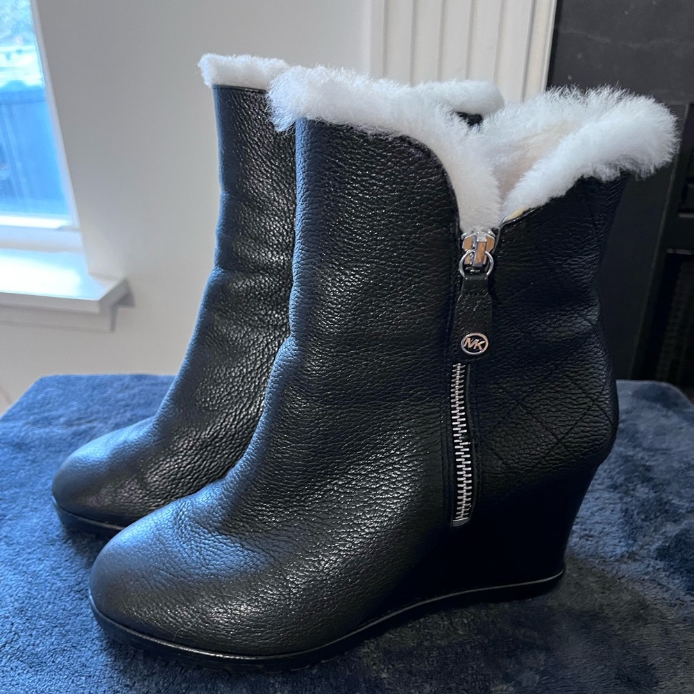 Michael Kors Whitaker Wedge Leather Black Women’s Boots Size 7.5